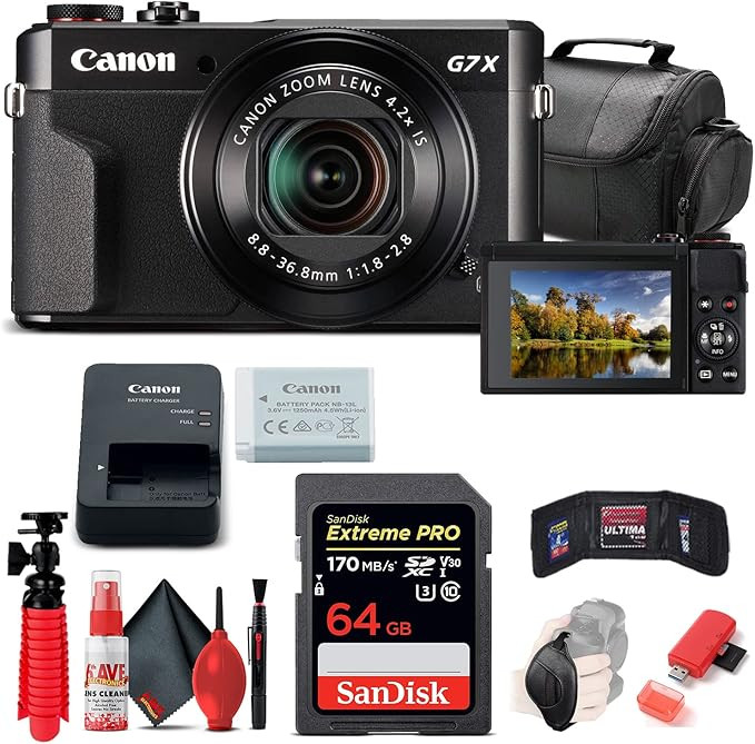 Canon PowerShot G7 X Mark II Digital Camera (1066C001) + 64GB Memory Card + Card Reader + Deluxe ... | Amazon (US)