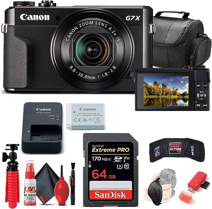 Canon PowerShot G7 X Mark II Digital Camera (1066C001) + 64GB Memory Card + Card Reader + Deluxe ... | Amazon (US)