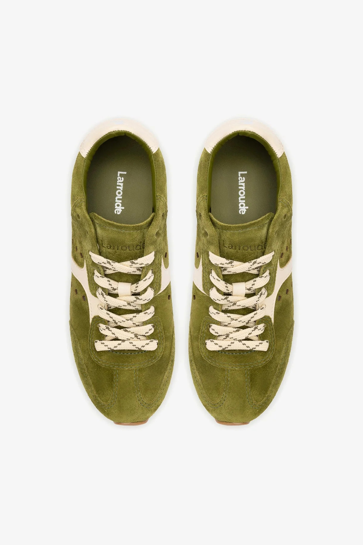 Stella Sneaker In Seaweed Suede and Ivory Leather | Larroude