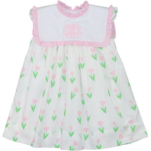 Pink And Green Tulip Print Square Collar Dress | Cecil and Lou