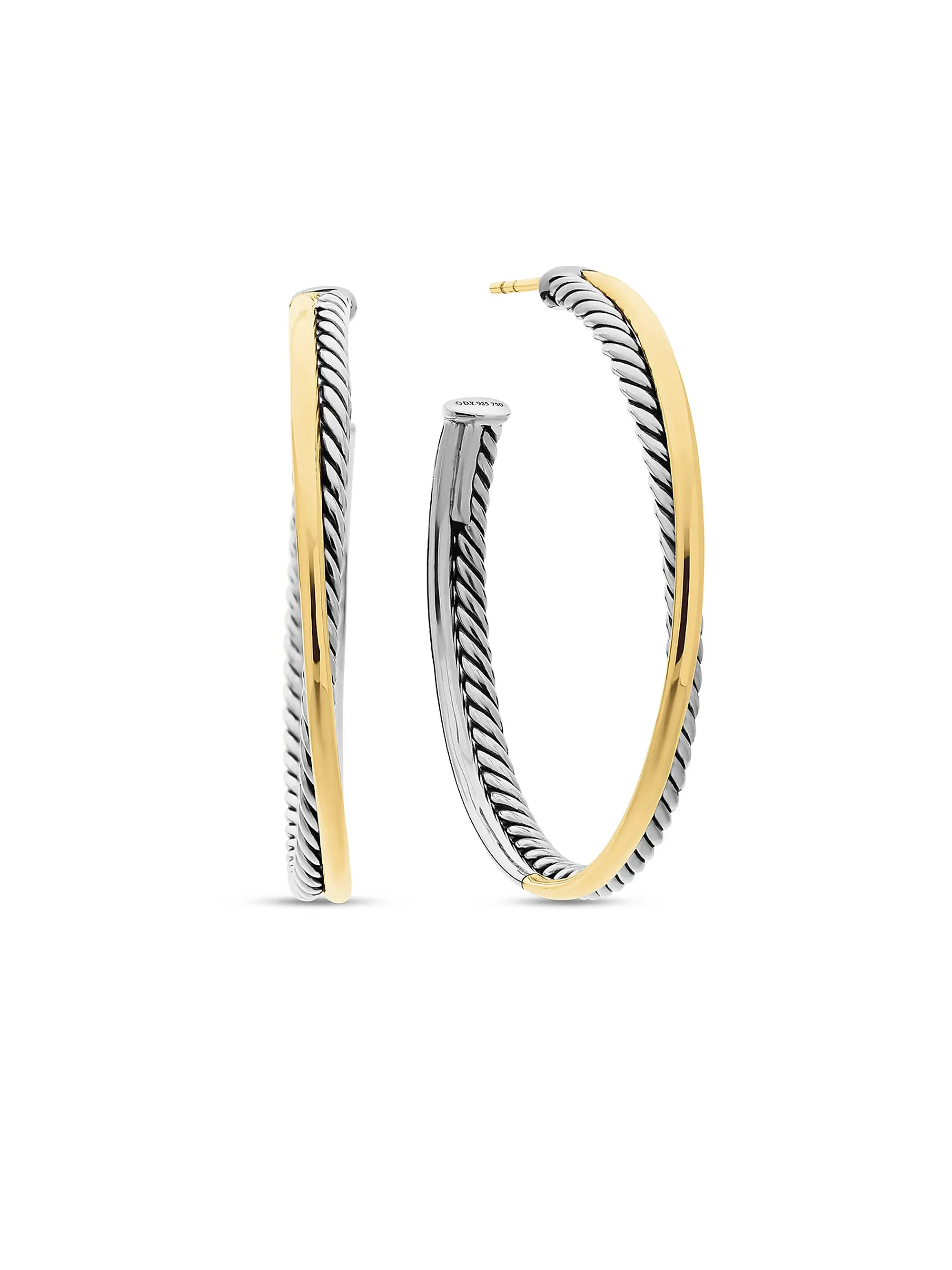 Crossover Hoop Earrings in Sterling Silver with 18K Yellow Gold | Saks Fifth Avenue