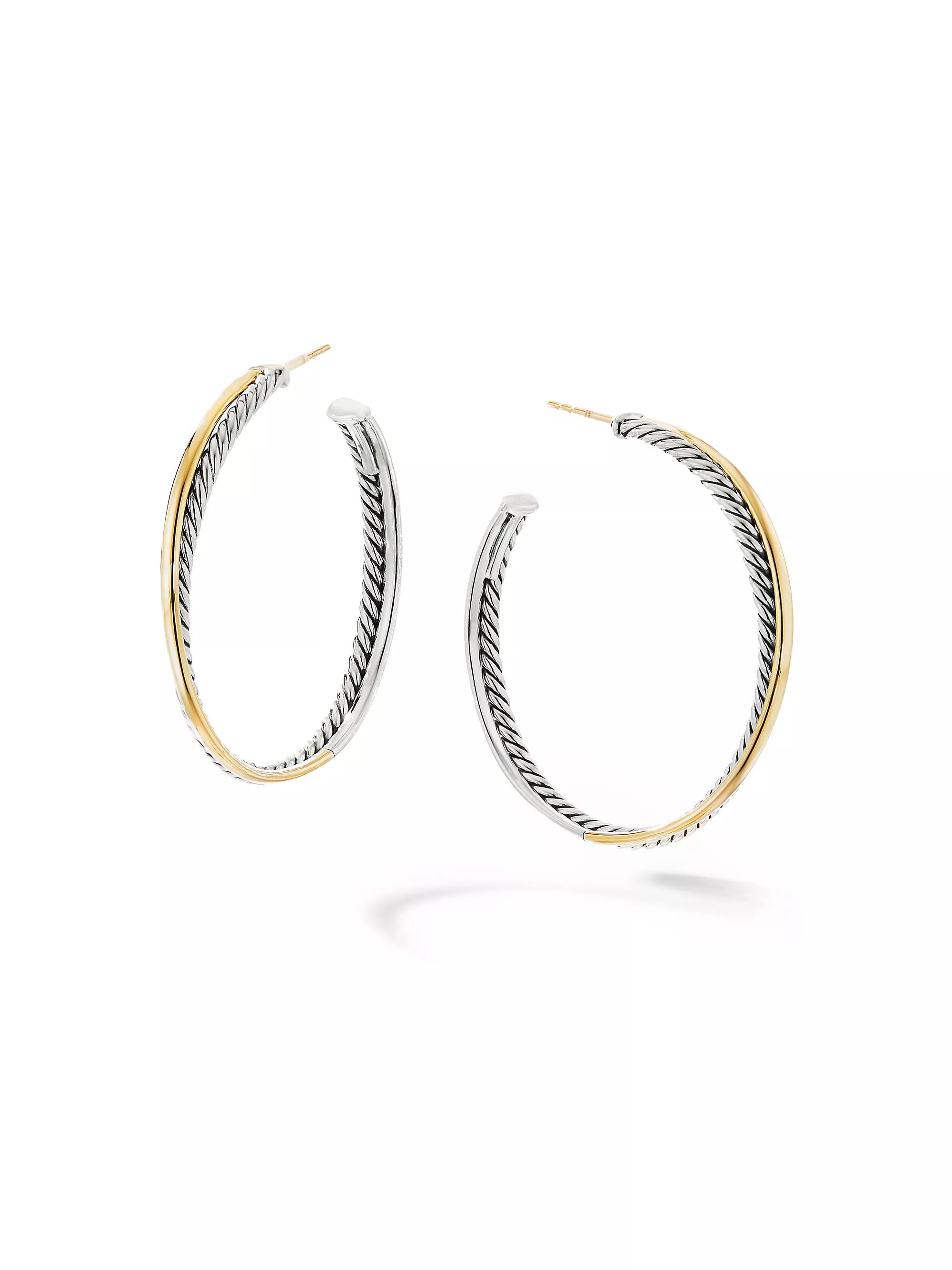 Crossover Hoop Earrings in Sterling Silver with 18K Yellow Gold | Saks Fifth Avenue