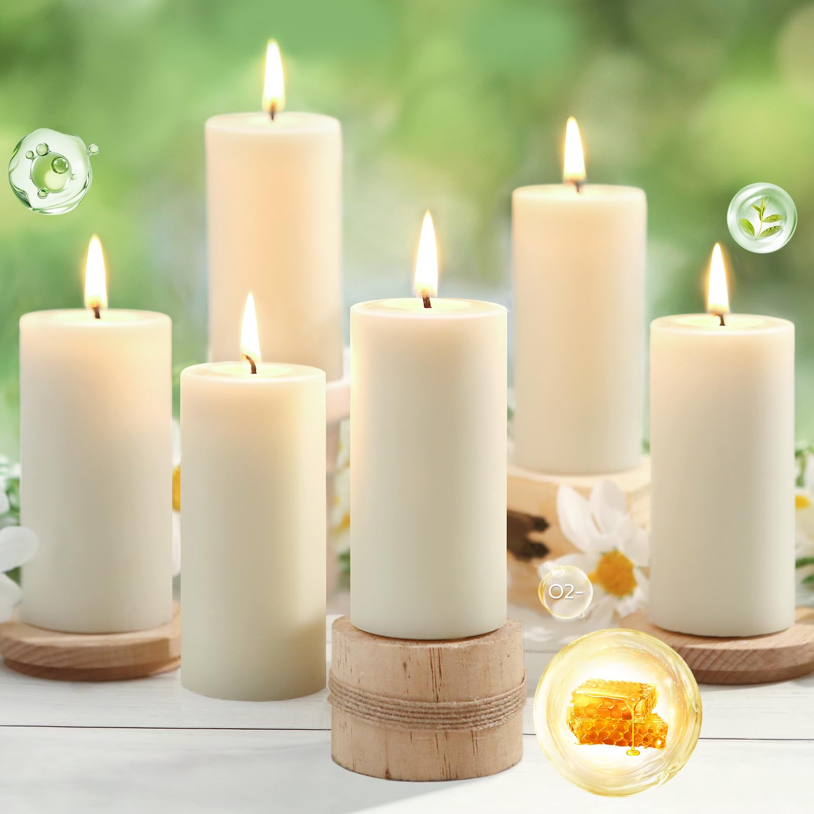 8 Pack Natural Beeswax Pillar Candles,100% Pure Beeswax Candles-344 Hours Long Burning,Off-White ... | Amazon (US)