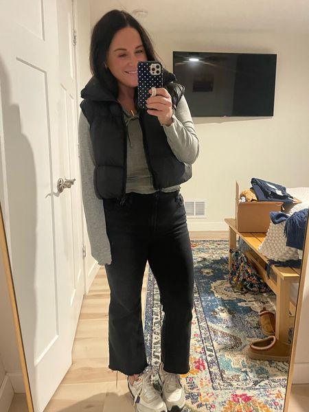 Saturday outfit for errands and shopping! Love these cropped jeans & vest— so versatile! Gray top is so soft and has a cute ruffling on the bottom.

#LTKsalealert #LTKworkwear #LTKfindsunder100