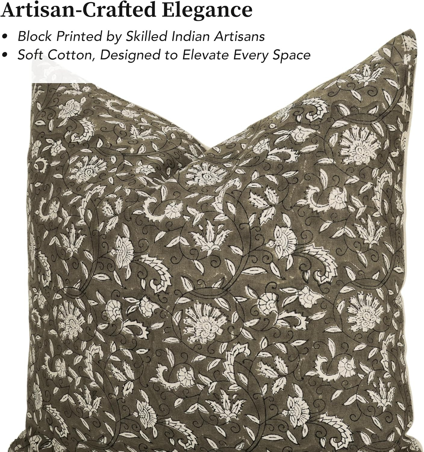 Handmade Block Print 100% Thick Cotton 20 x 20 inch Throw Pillow Cushion Cover with Zipper - Pill... | Amazon (US)