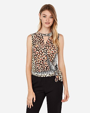 animal print choker neck surplice top | Express