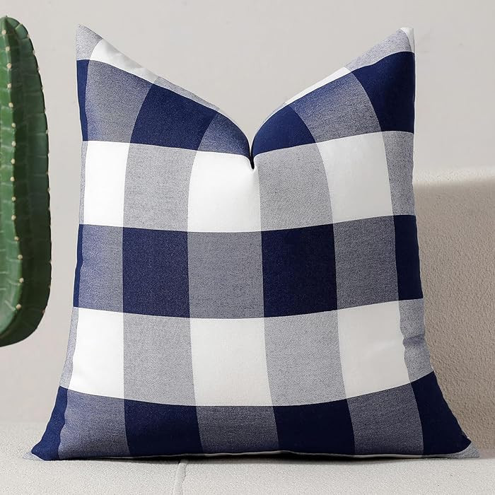 vctops Navy Buffalo Check Plaid Decorative Throw Pillow Covers 18x18 Inch Farmhouse Gingham Squar... | Amazon (US)