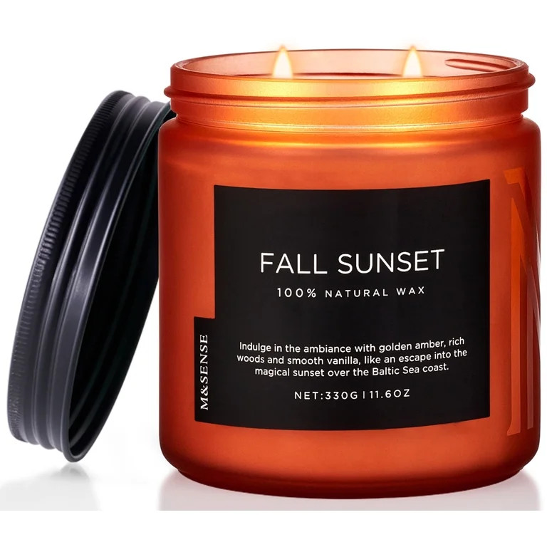 M&SENSE Fall Sunset, 11.6oz Baltic Amber Fall Scented Candle Clean Natural Soy Wax Non Toxic Cand... | Walmart (US)