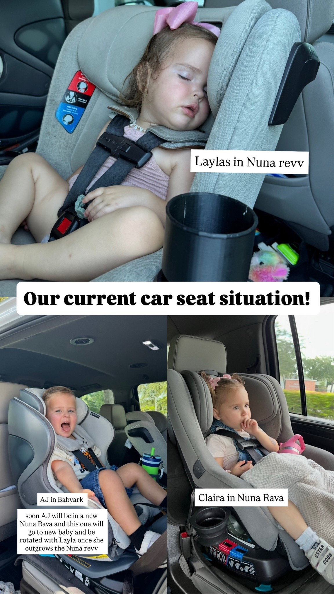 And soon I’ll have 4 car seats 🥹 
Claira in Nuna Rava 
AJ in babyark (soon to be a new Nuna Rava) if you want it you can go to babyark.com use code: kara100 
Laylas in Nuna revv (the rotating one) 

#LTKmomlife #LTKBaby #LTKKids