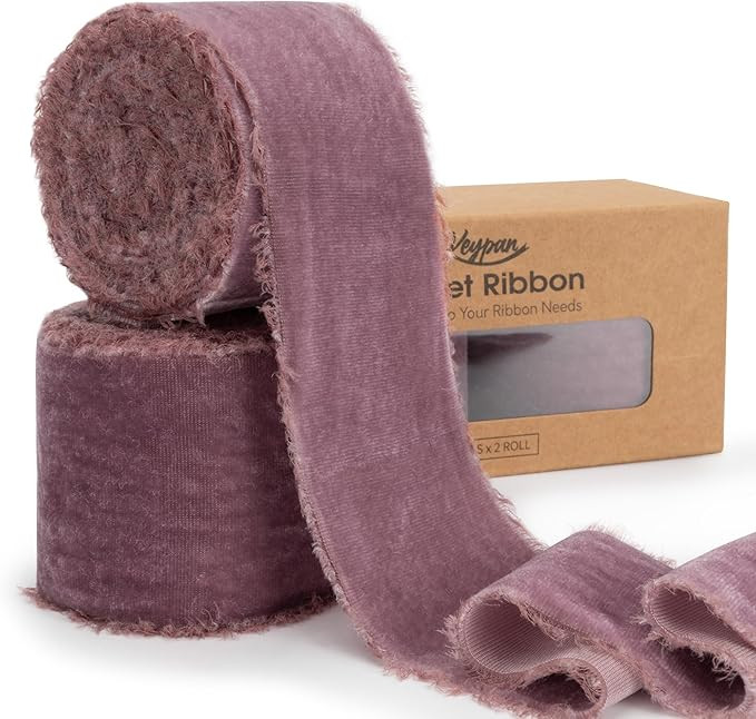 Dusty Rose Velvet Ribbon 2-1/2 Inch x 6 Yd Handmade Frayed Vintage Wide Ribbons for Christmas Tre... | Amazon (US)