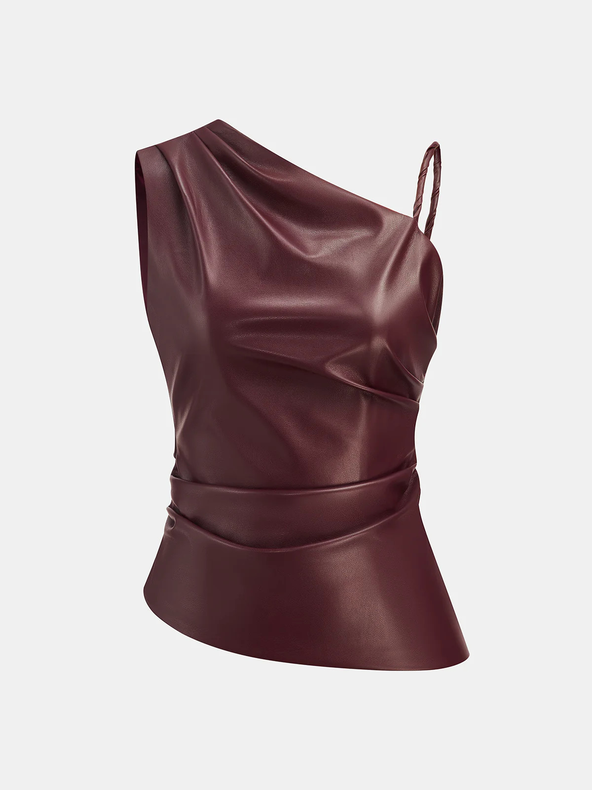 Faux Leather Asymmetric Ruched Top | Commense