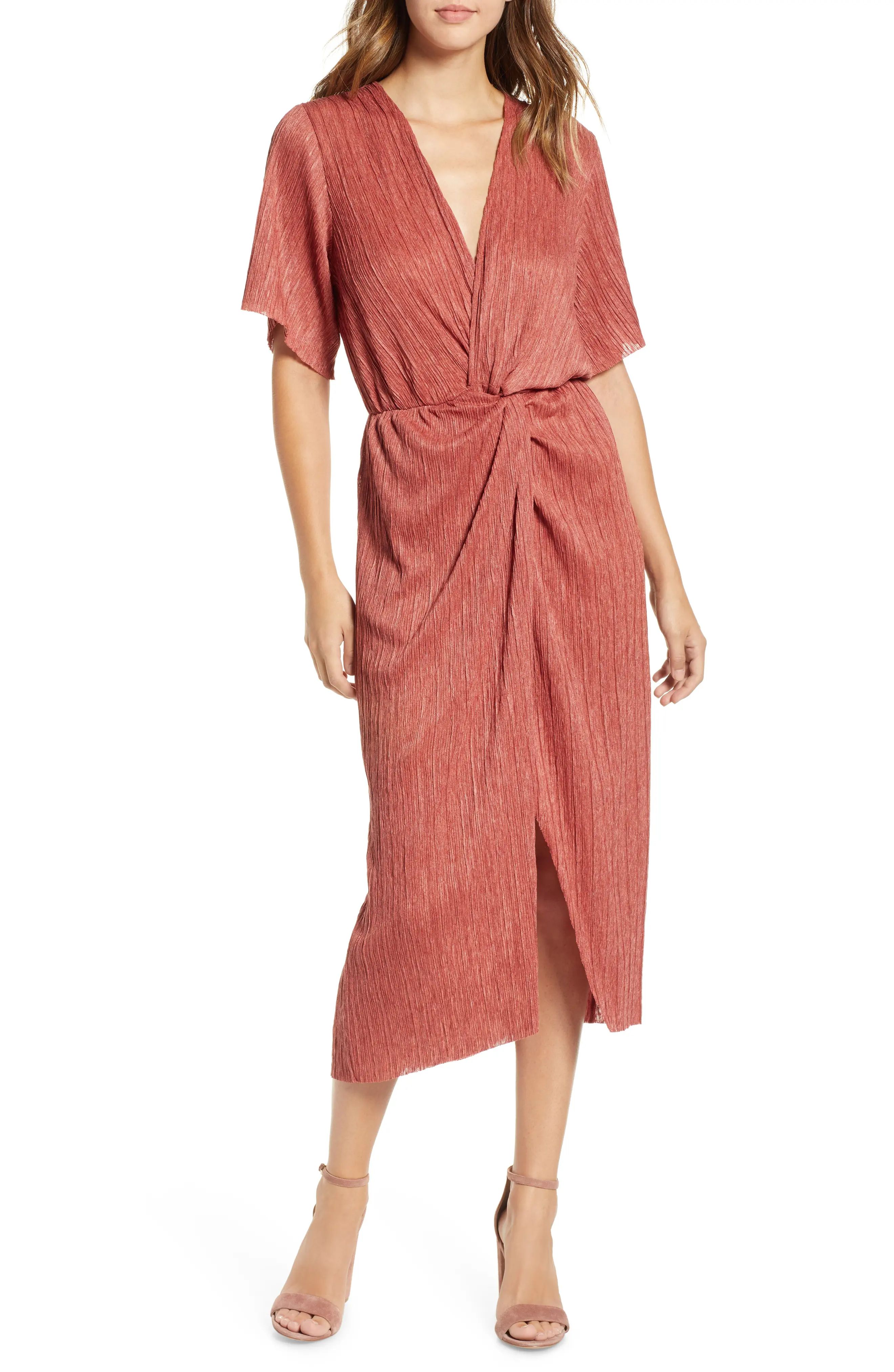 Women's All In Favor Dolman Plisse Midi Dress, Size X-Large - Brown | Nordstrom