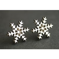 Silver Snowflake Earrings. Snow Winter Stud Flake Jewelry. Handmade | Etsy (US)
