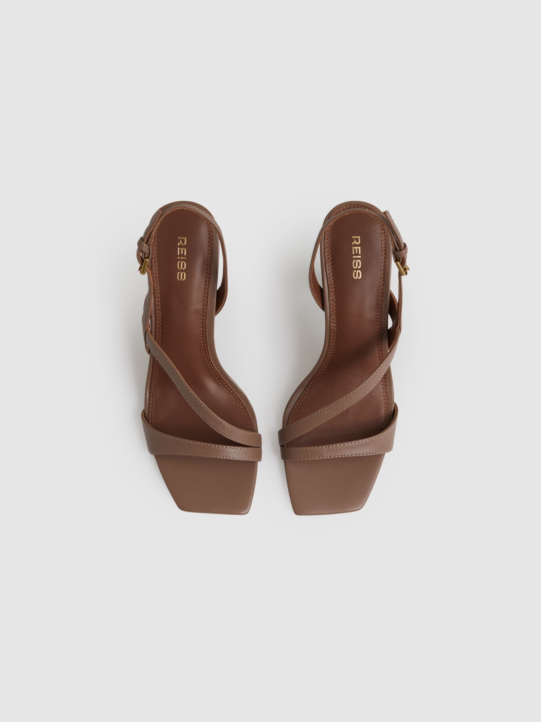 Leather Cross-Strap Heeled Sandals in Neutral | Reiss DE