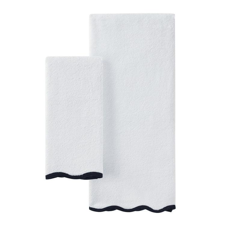 My Texas House Whitney Scallop Border Cotton Hand and Bath Towels, White/Black (2 Count) | Walmart (US)
