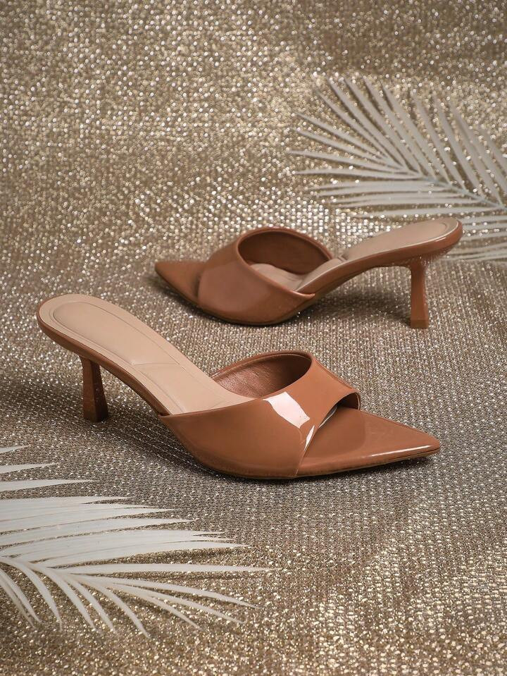 SHUZIA Women Comfortable Kitten Heel Pointy Toe Brown Heels | SHEIN