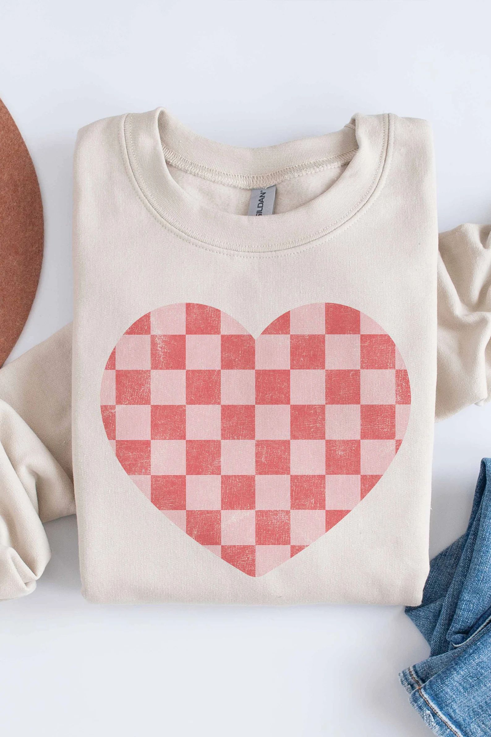 Heart Checkered Sweatshirt Womens Valentine Sweatshirt Women Valentines Day Shirt Valentine's Day... | Etsy (US)