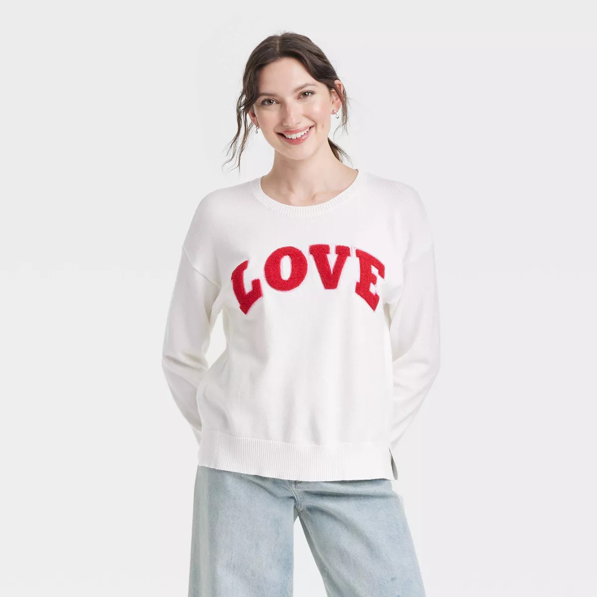 Women's Love Graphic Sweater - White S | Target