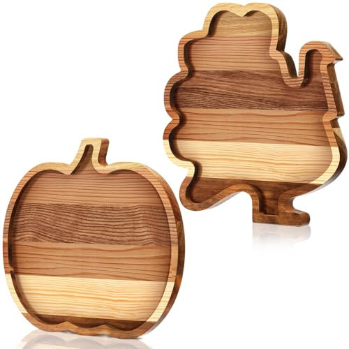 Colingmill 2 Pcs Fall Pumpkin Thanksgiving Turkey Platter Wooden Serving Platters and Trays Wooden Serving Tray Cheese Wood Plate Food Serving Board for Fruit Charcuterie Boards Party Decorations | Amazon (US)