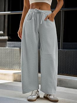 Fisoew Womens Barrel Leg Sweatpant Drawstring Elastic Waisted Wide Leg Pants Casual Active Pants ... | Amazon (US)