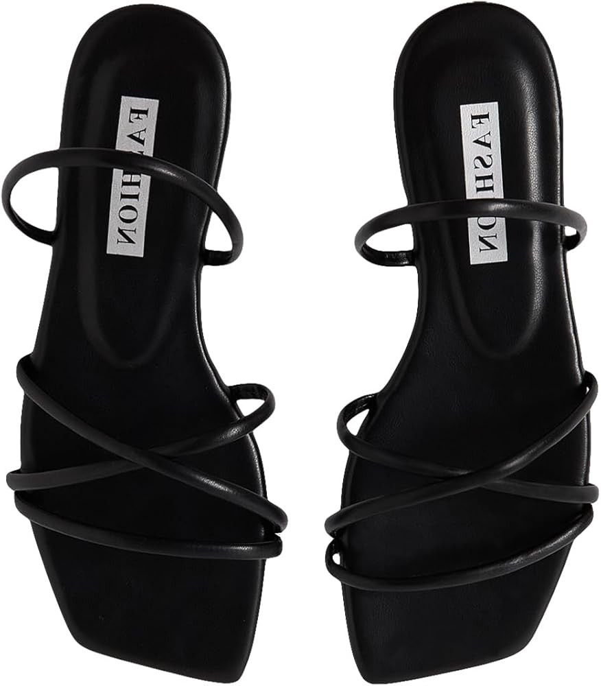 GORGLITTER Women's Strappy Sandals Criss Cross Flat Dress Open Toe Beach Slide Sandal | Amazon (US)