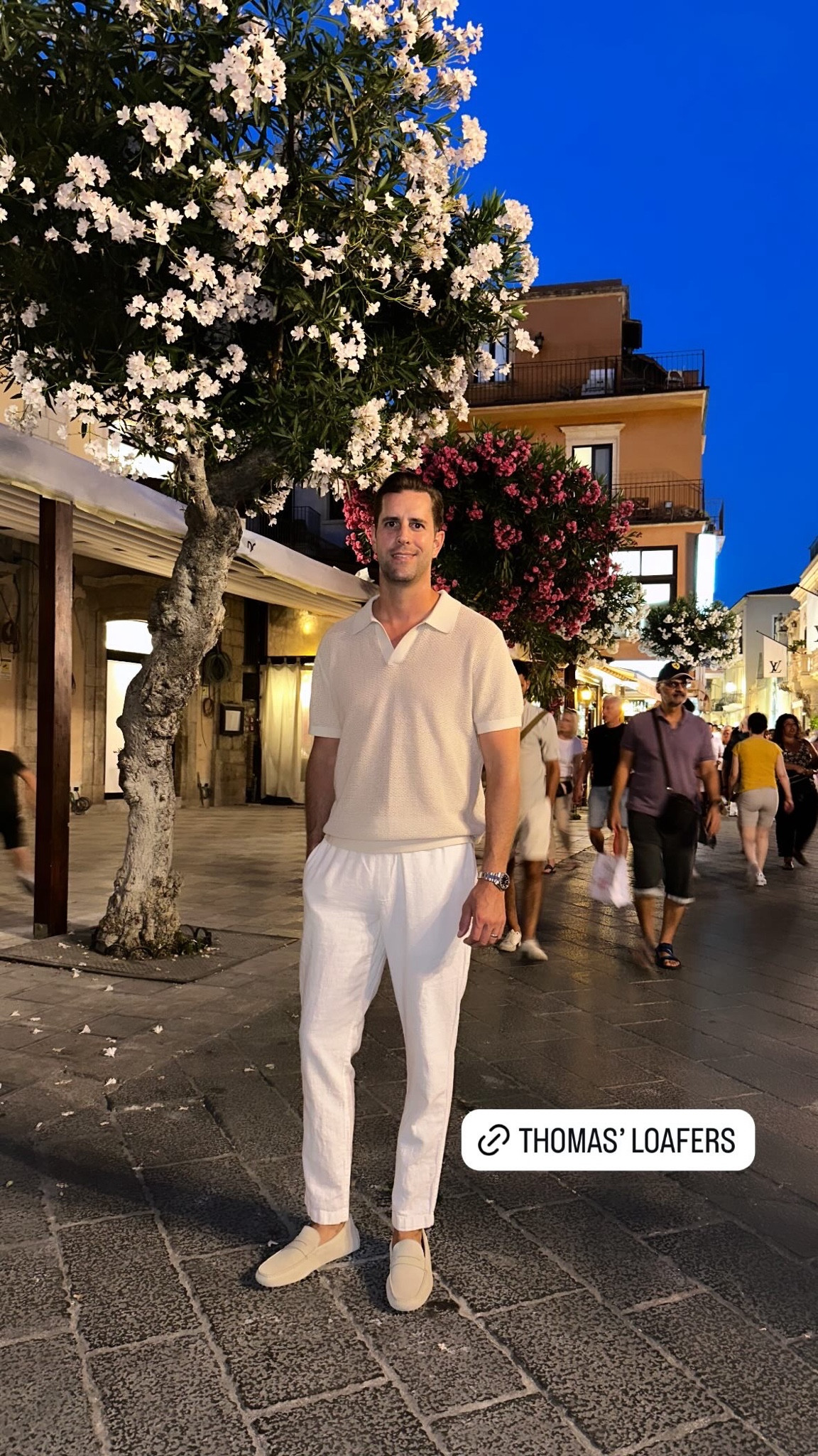 Thomas Jamieson wears linen pants (from J.Crew a few years ago) and loafers in Italy. Men’s outfits, men’s style, menswear. 

#LTKTravel #LTKMens #LTKSeasonal