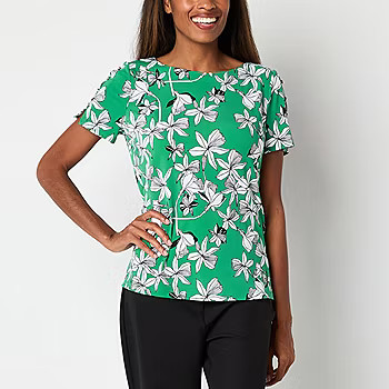 Liz Claiborne Womens Round Neck Short Sleeve Blouse | JCPenney