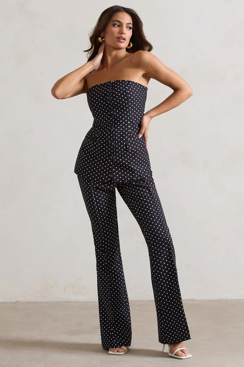 Kehlani | Black Polka Dot High Waist Wide Leg Trousers | Club L London