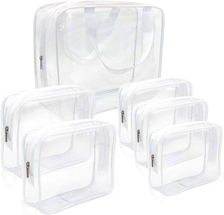 APREUTY Clear Makeup Bags, TSA Approved 6Pcs Cosmetic Makeup Bags Set Clear PVC with Zipper Handl... | Amazon (US)