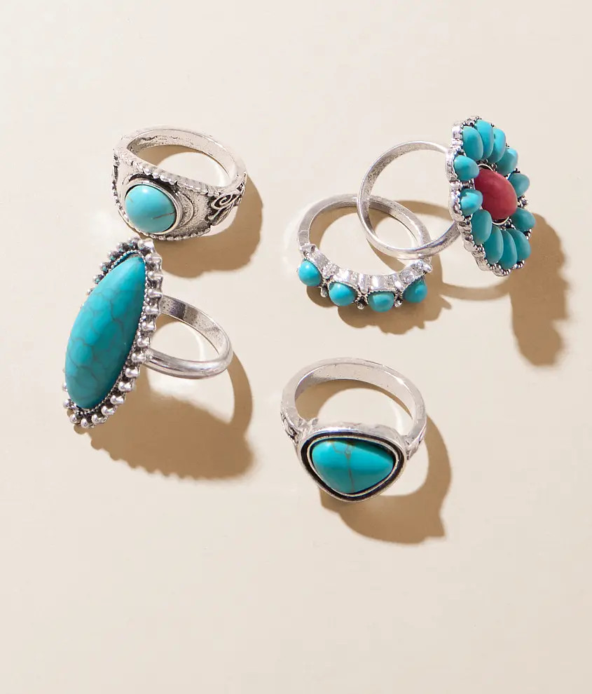 5 Pack Turquoise Western Ring Set | Buckle