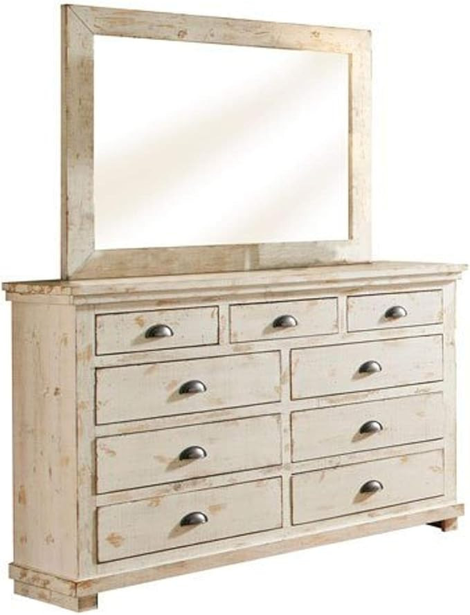 Progressive Furniture Willow Distressed Drawer Dresser, 66" x 20" x 44", White | Amazon (US)