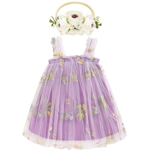 GRNSHTS Toddler Baby Girl Dress with Headband Sleeveless Strap Tulle Tutu Toddler Summer Light Purple Dress 18-24 Months | Amazon (US)