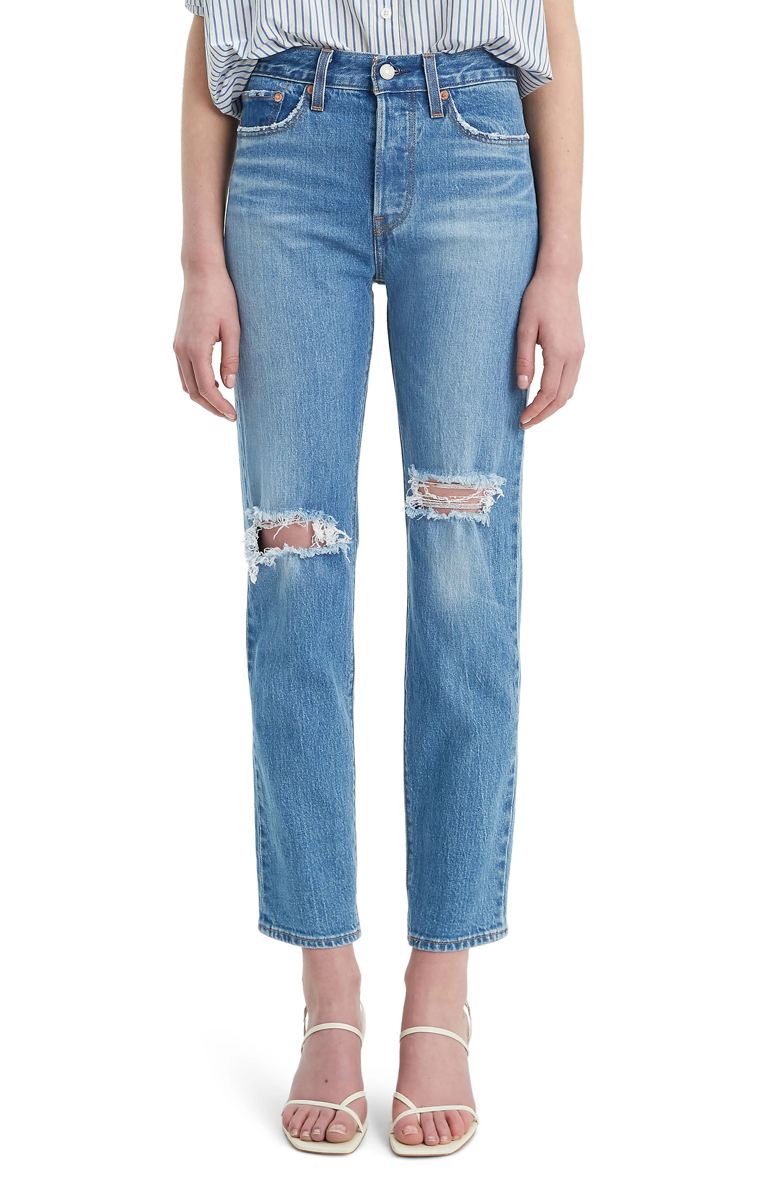 Women's Levi's Wedgie Icon Fit Ripped Straight Leg Jeans, Size 32 - Blue | Nordstrom