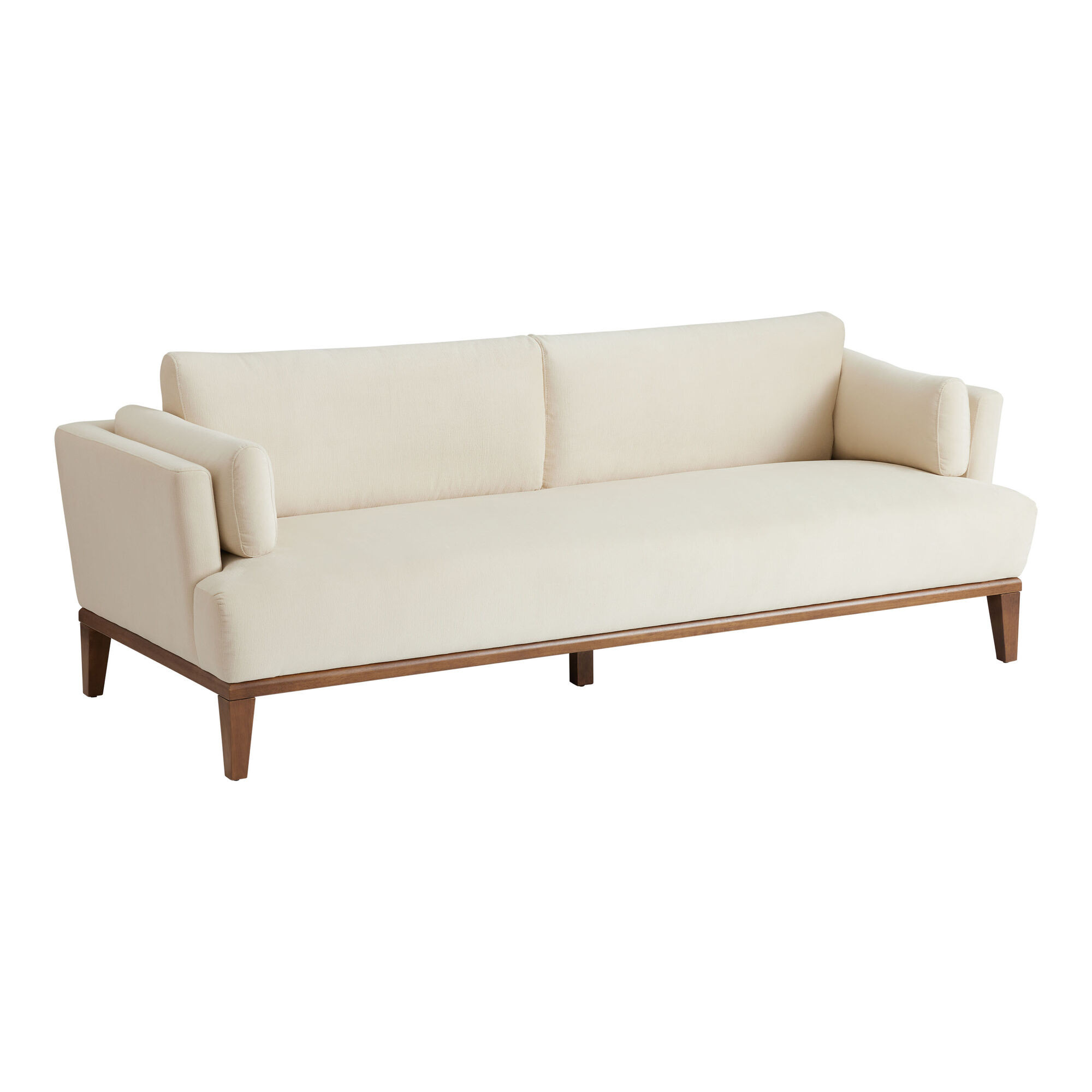 Luciano Cream Velvet And Walnut Exposed Frame Sofa | World Market