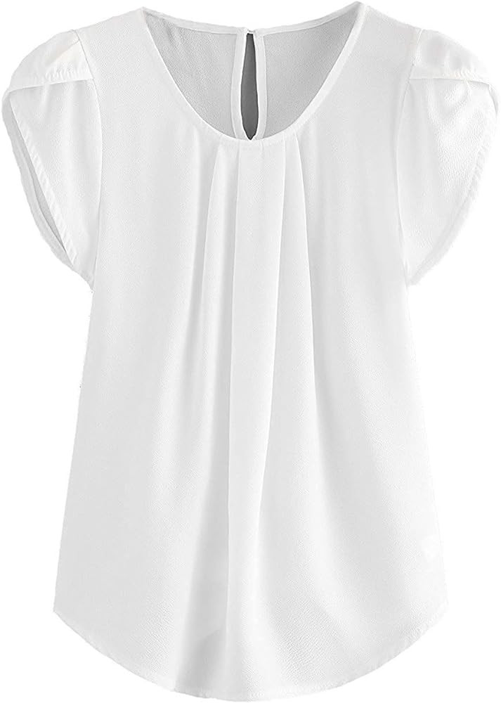 Milumia Women's Casual Round Neck Basic Pleated Top Cap Sleeve Curved Keyhole Back Blouse | Amazon (US)