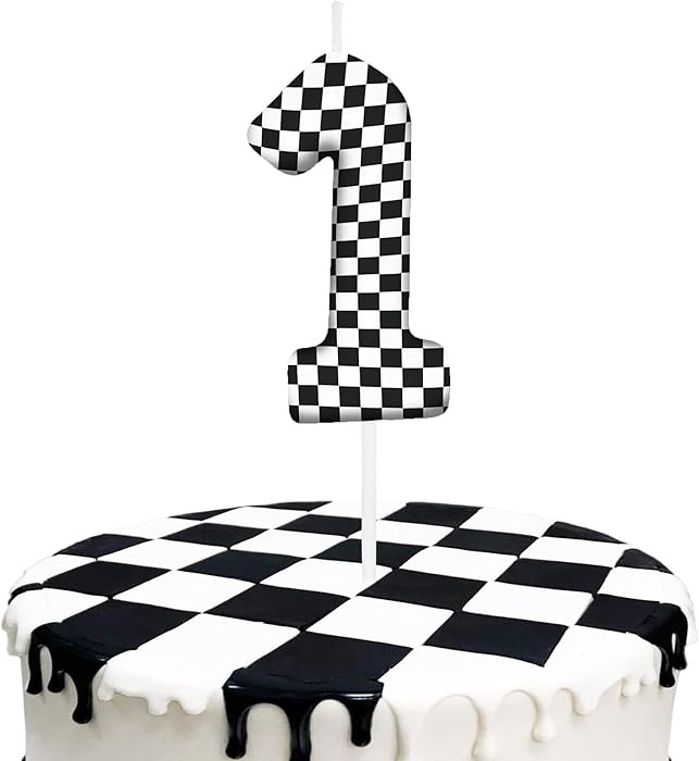 Black White Checkered 1st Birthday Number Candles, Number 1 Candle Cake Toppers for Race Car Them... | Amazon (US)