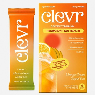 Clevr Hydration Electrolyte Mix with Gut Supporting Probiotics - Mango Green Tea, Low Caffeine - 0.24oz/6ct | Target