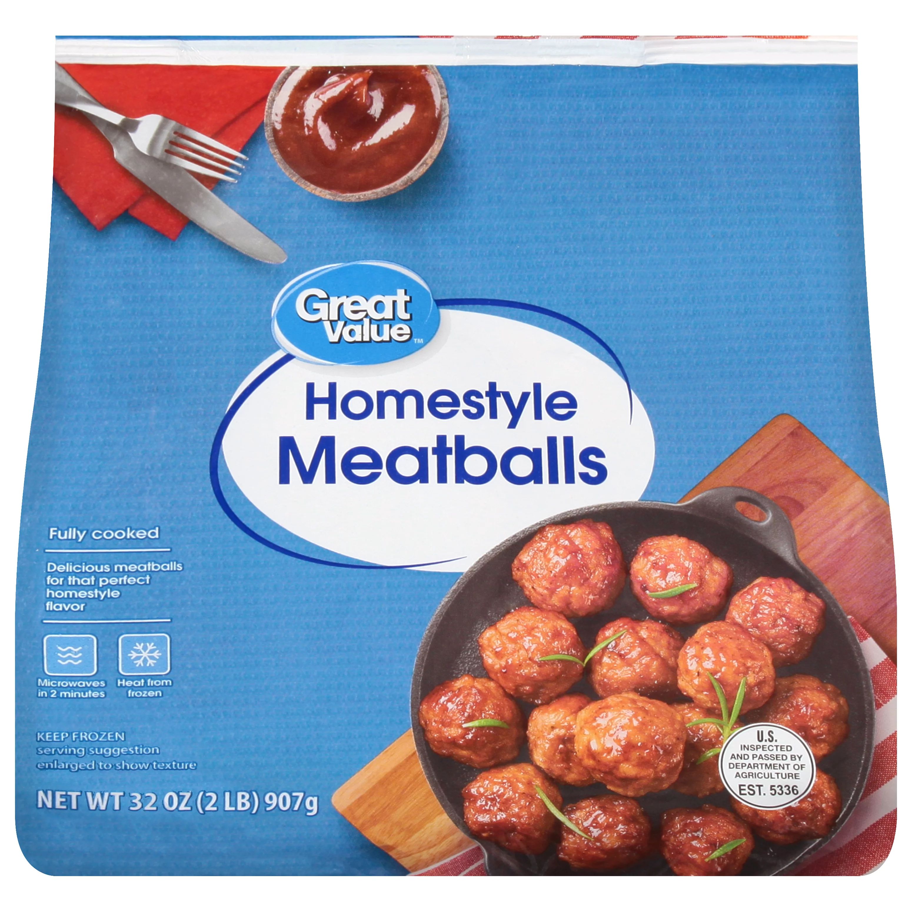 Great Value Fully Cooked Homestyle Meatballs, Frozen, 32 oz - Walmart.com | Walmart (US)