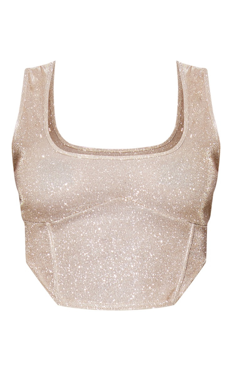 Gold Glitter Structured Corset Top | PrettyLittleThing US