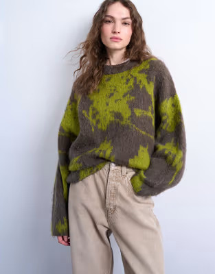 Topshop knit blurred floral sweater in green | ASOS (Global)