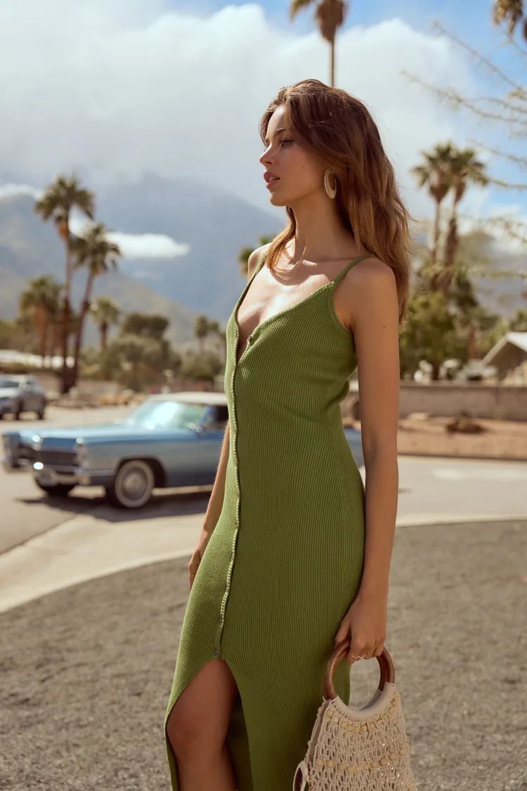 Blessed Vibes Green Ribbed Knit Button-Front Midi Dress | Lulus (US)