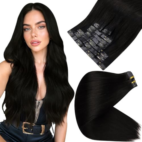 Full Shine Black Hair Extension Clip ins 20 Inch Seamless Human Hair Clip in Extensions for Black Woman Black Clip ins Hair Extension Straight Hair 8 PCS 120 G | Amazon (US)