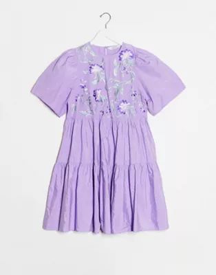 & Other Stories tiered and embroidered mini dress in lilac | ASOS (Global)