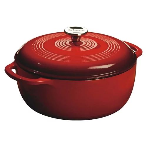 Lodge 6 Quart Red Enameled Cast Iron Dutch Oven With Stainless Steel Knob and Loop Handles | Walmart (US)