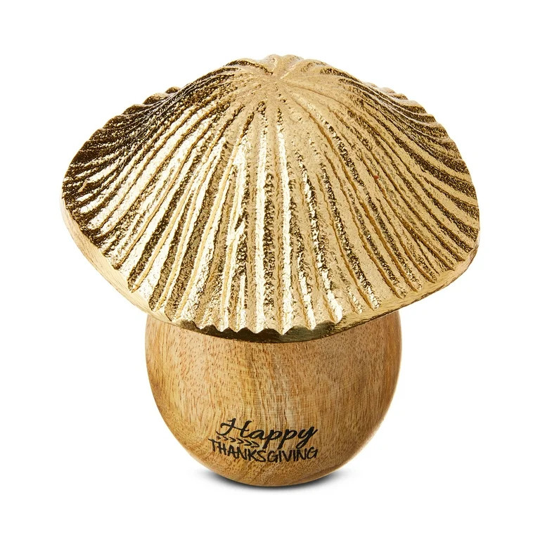 Metal & Wood Mushroom Tabletop Decor, Brown & Gold, 3.75", Harvest by Way To Celebrate | Walmart (US)