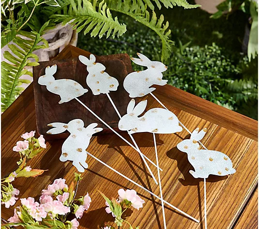 Cozy Cottage by Liz Marie Set of 6 Iron Bunny Garden Picks | QVC