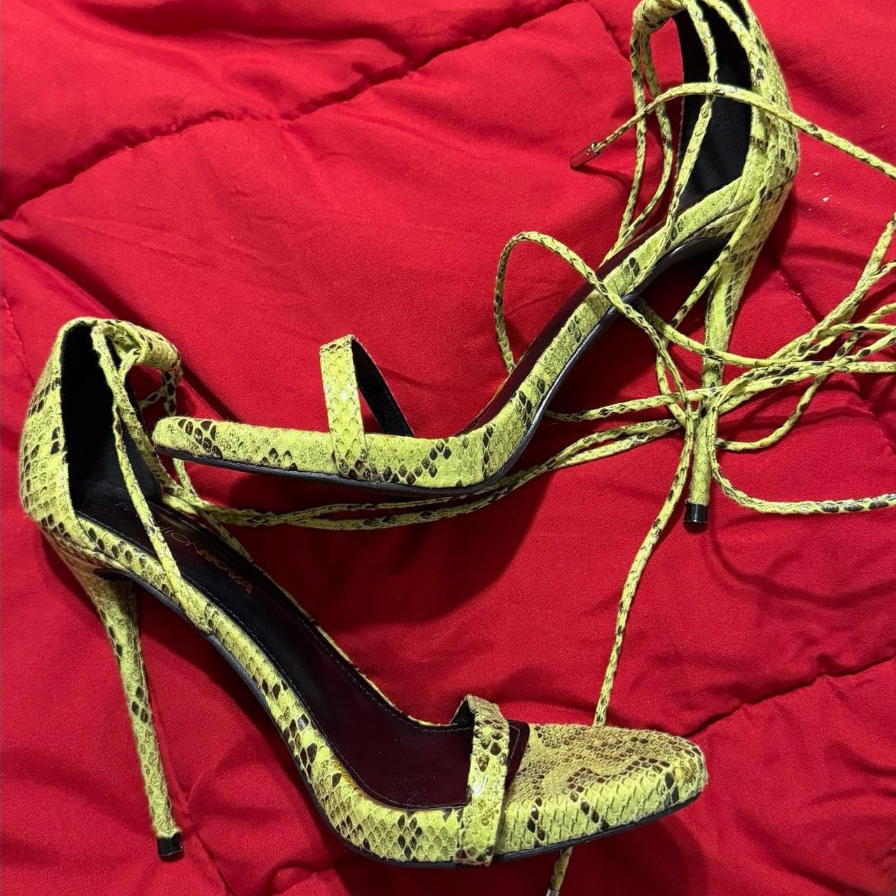 Fashion Nova Women's Pumps - Green/Yellow - US 9 | Depop US