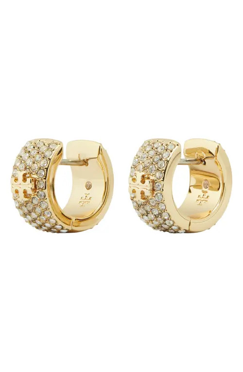 Tory Burch Pavé Huggie Hoop Earrings in Tory Gold /Crystal at Nordstrom | Nordstrom