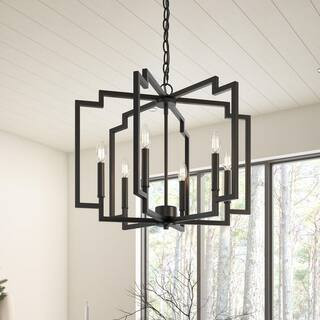 Modern 24.02 in. 6-Light Farmhouse Black Chandeliers Kitchen Island Lighting with Metal Frame | The Home Depot