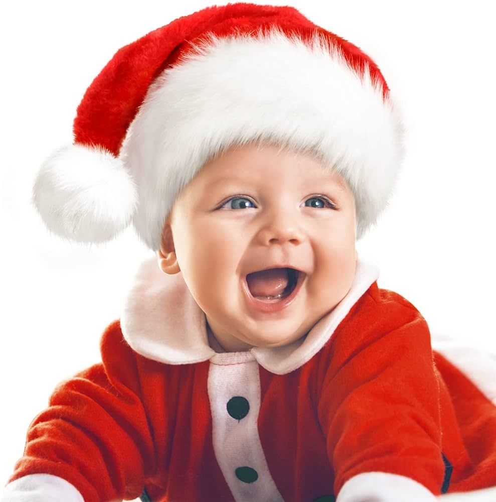 JUANANIUG Baby Santa Hat,Baby Christmas Hat,Classic Thicker Fur Red Newborn Santa Hat for Baby Bo... | Amazon (US)